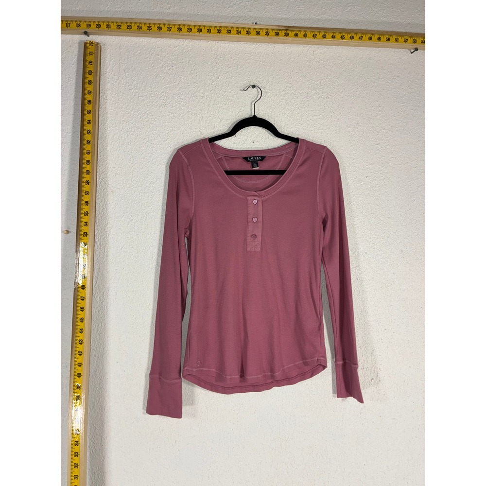 Lauren Ralph Lauren Mauve Henley Top - L - Ribbed Elbow‎ Patch Classic Preppy